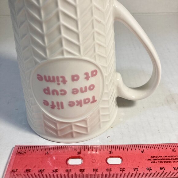 Dunkin' Donuts Ceramic Coffee Cup Take Life One Cup At a Time Pink White - Picture 10 of 10